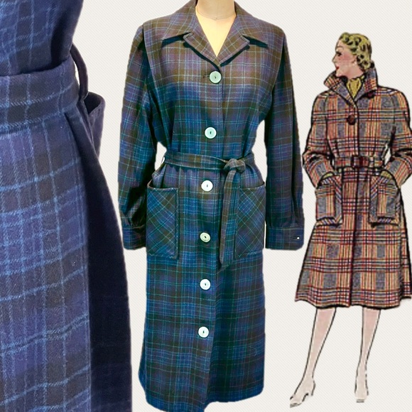 VINTAGE Pendleton tartan plaid wool long maxi belted  trench coat blazer women’s - Picture 1 of 14